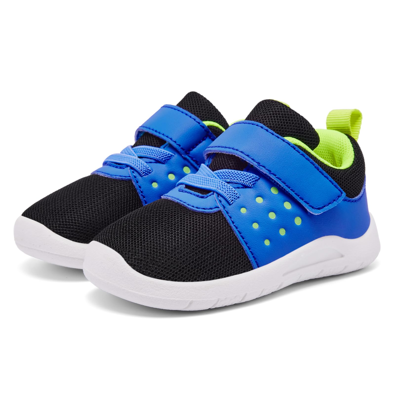 MORENDL Toddler Baby Shoes 0-4 Years Boy Girl Lightweight Breathable Non-Slip Sports Sneakers Running Walking Tennis Barefoot Shoes Black Blue 6-9Months