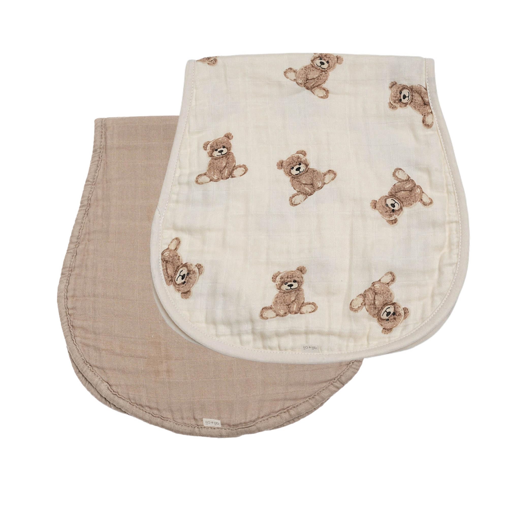 Ali+Oli Muslin Burp Cloths for Baby, 2 Pack, Soft Absorbent Burp Rags (Teddy-Taupe)