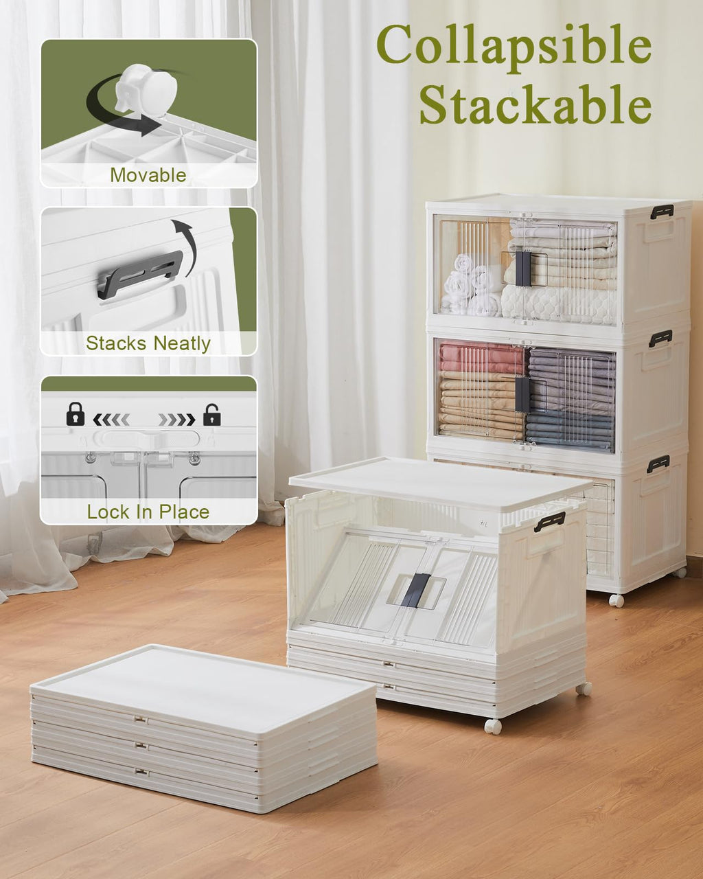 OlarHike 76QT Storage Bins with Lids for Home, Office, Closet, Dorm, 3 Pack