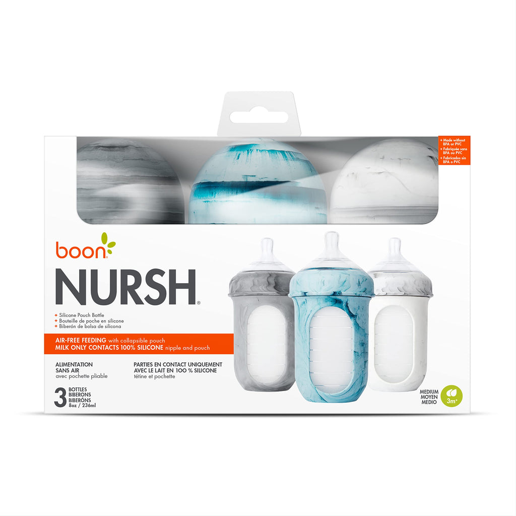 Boon Nursh Silicone Baby Bottles - Medium Flow - Tie Dye - 8 Oz - 3 Count