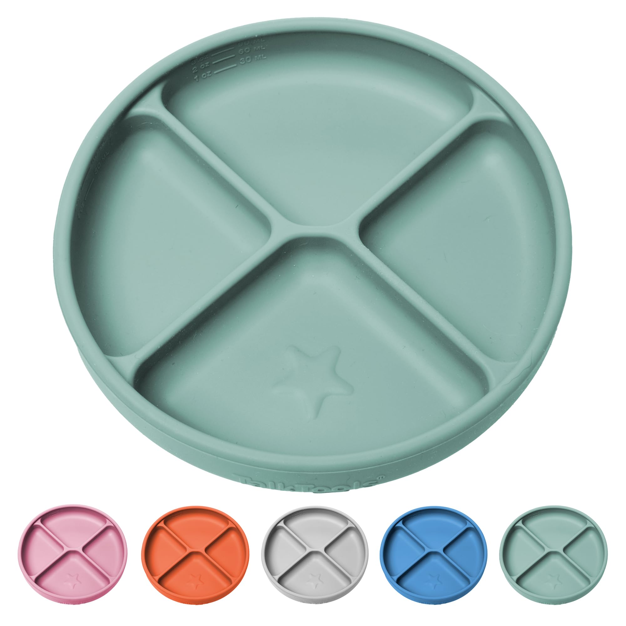 TalkTools Itsy Plate Must-Have Silicone Baby Plates with Suction | Non-Toxic Toddler Feeding Plate | Divided Portion | BPA-Free, Easy-Clean, Travel-Friendly Baby Dishware - Made in USA (Sage)