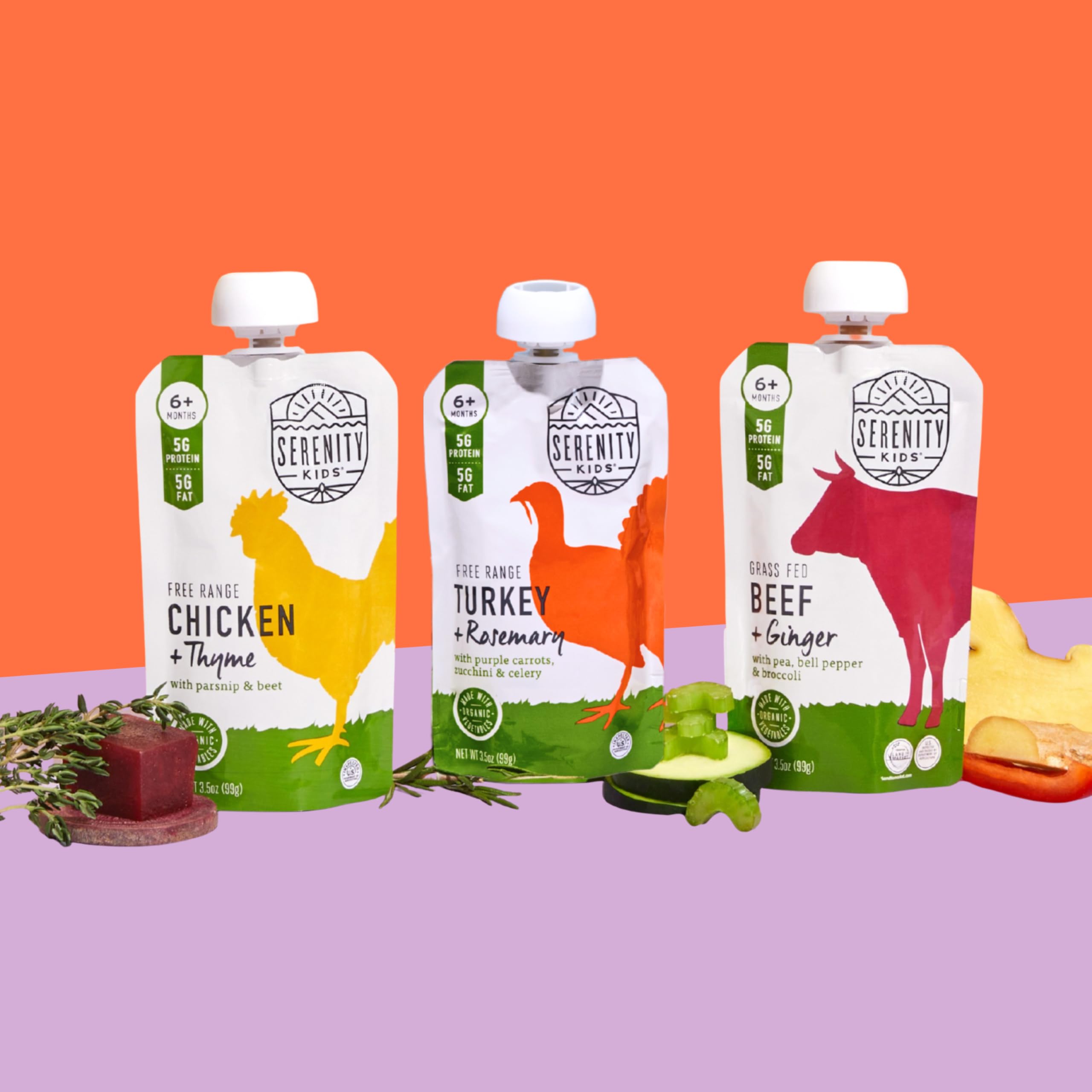 Serenity Kids Turkey & Rosemary Baby Food Pouch, 5g Protein, 3.5 Oz, 6 Pack