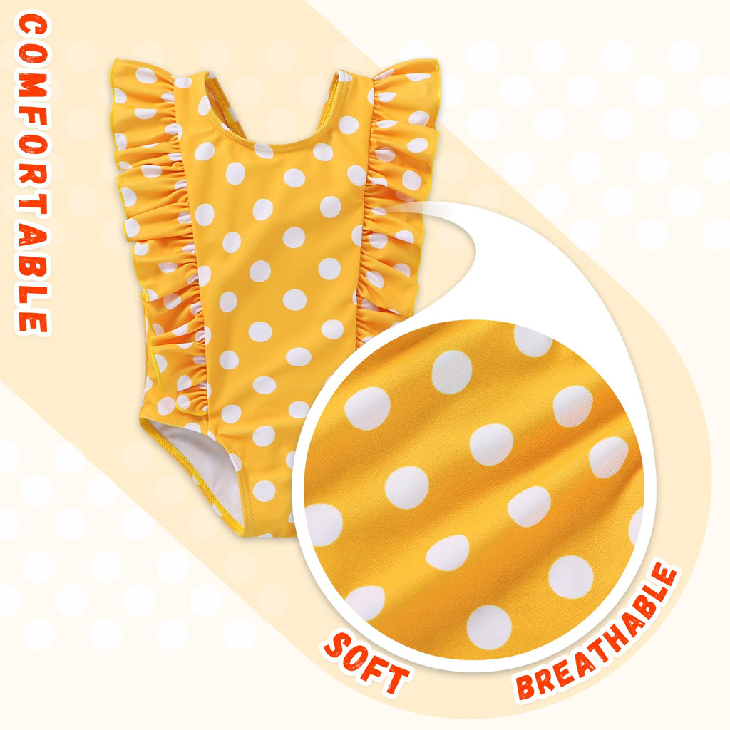 Newborn Baby Girl Ruffle Swimsuit Infant Toddler One Piece Floral Bikini Beach Bathing Swimwear Set (3-6 Months, Yellow White)