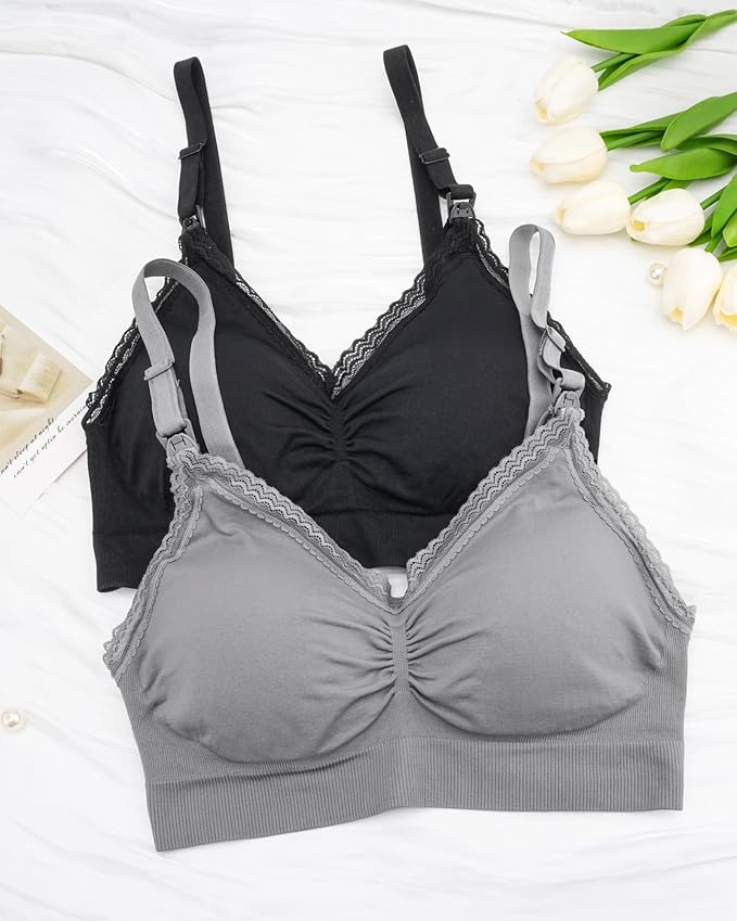 Stelle Lace Nursing Bras for Breastfeeding Seamless Pregnancy Maternity Wireless Bralette with Pads, Extenders