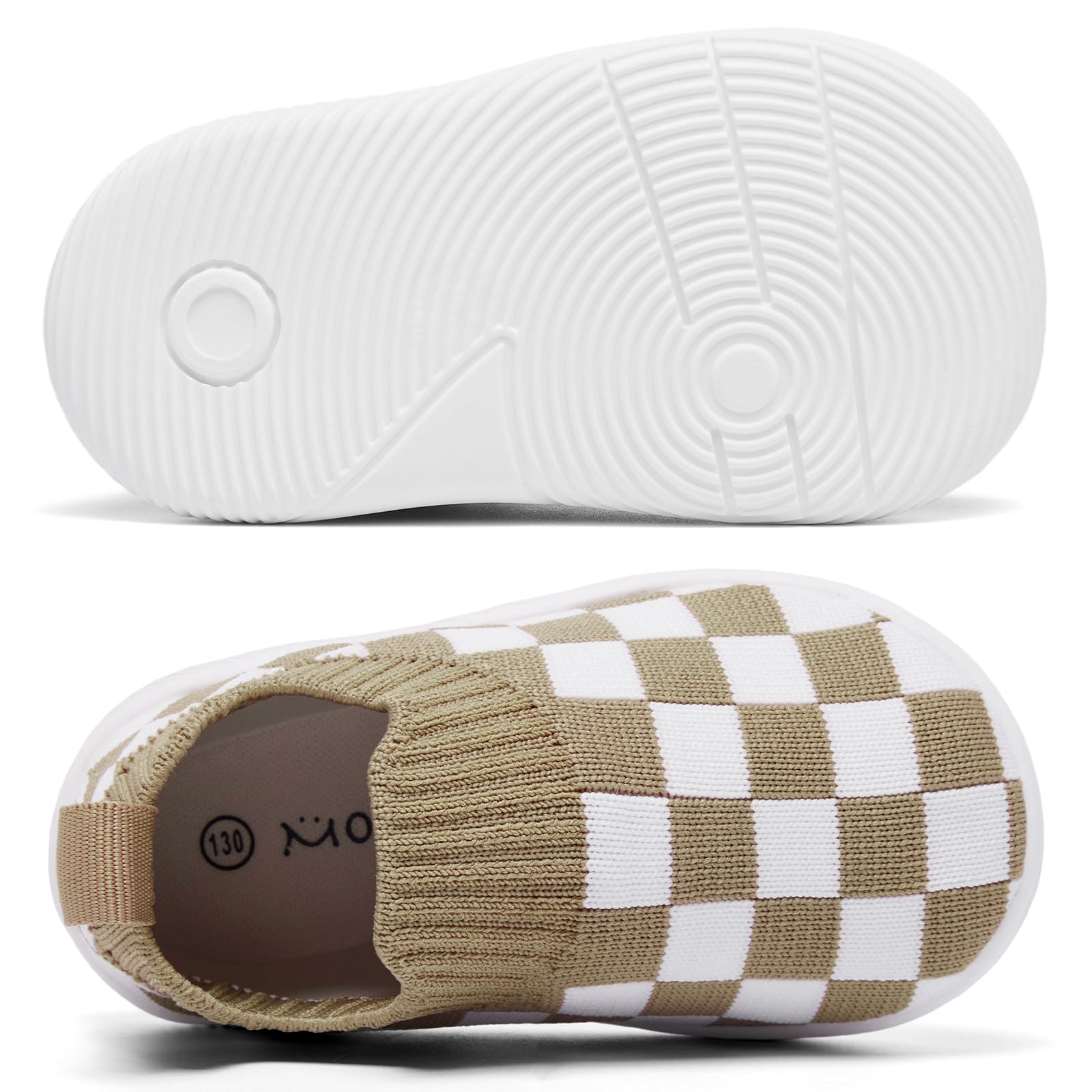 MORENDL Toddler Shoes Baby Walking Sock Shoes Non-Slip Breathable Boys & Girls Sneakers Infant Tennis Shoes Brown White 12-15Months