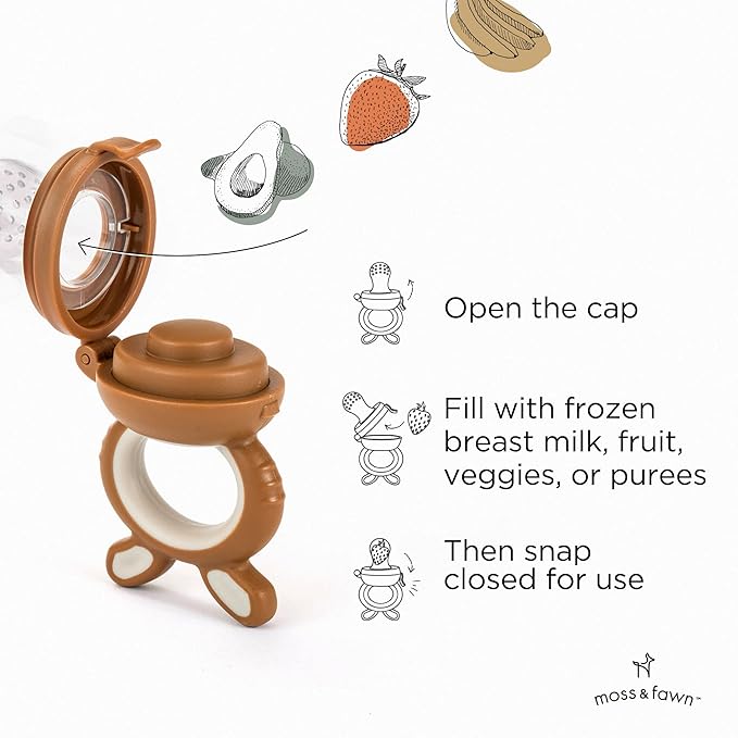 Moss and Fawn Forage Feeder - Soothing Silicone Frozen Breast Milk Popsicle & Baby Food Teething Toy, Pacifier, Fruit Feeder, & Teether - BPA, PVC & Phthalate-Free - Foliage