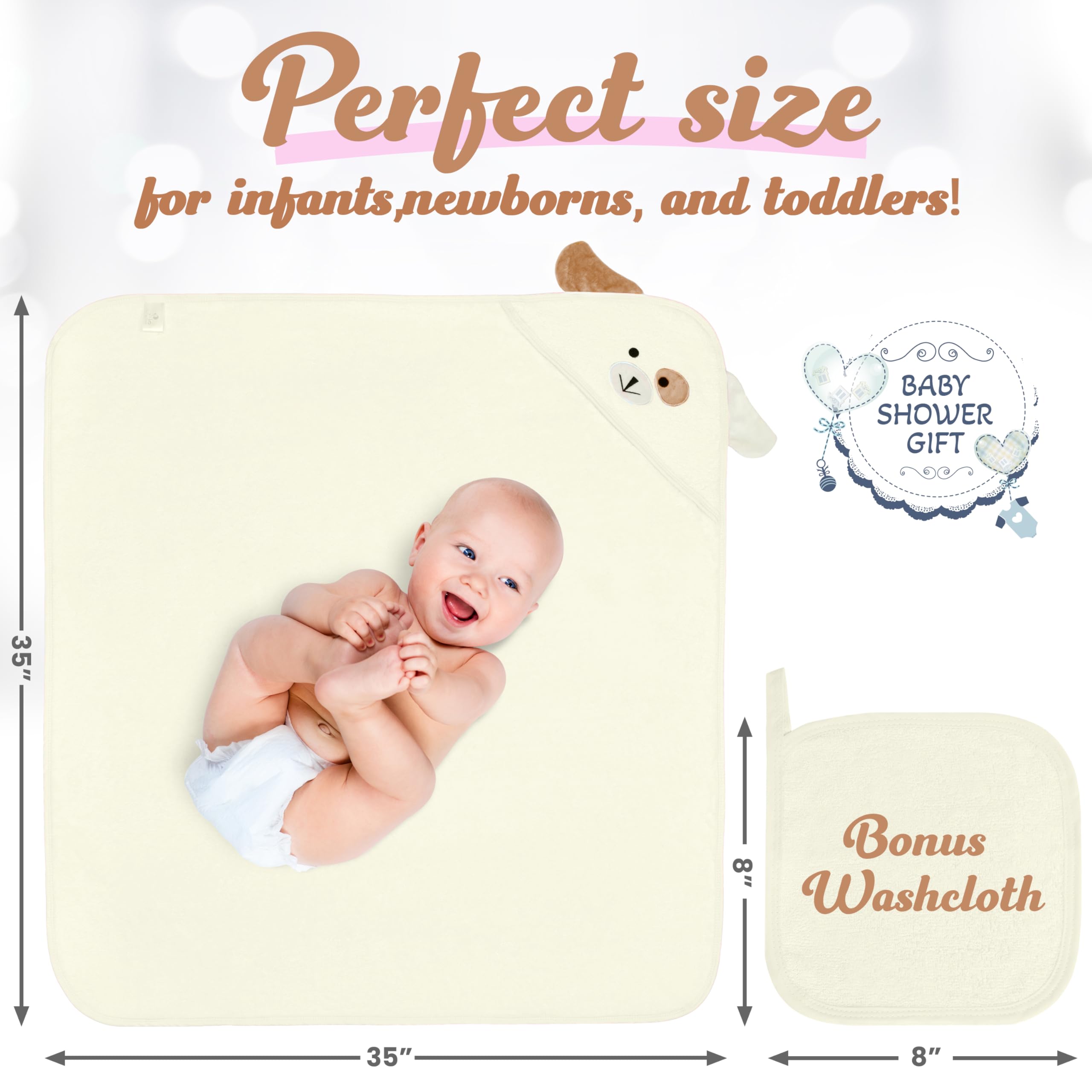 FOREVERPURE Baby Hooded Towel, Soft Viscose made of Bamboo, 35 x 35, Cream