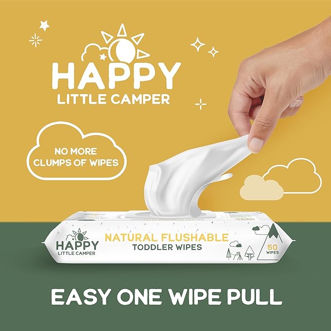 Happy Little Camper Ultra-Absorbent Super Saver Baby Diapers Size 3 - Hypoallergenic, Unscented & Chlorine-Free Disposable Diapers (200 Count) Come with Flushable Wipes (200 Count) for Sensitive Skin