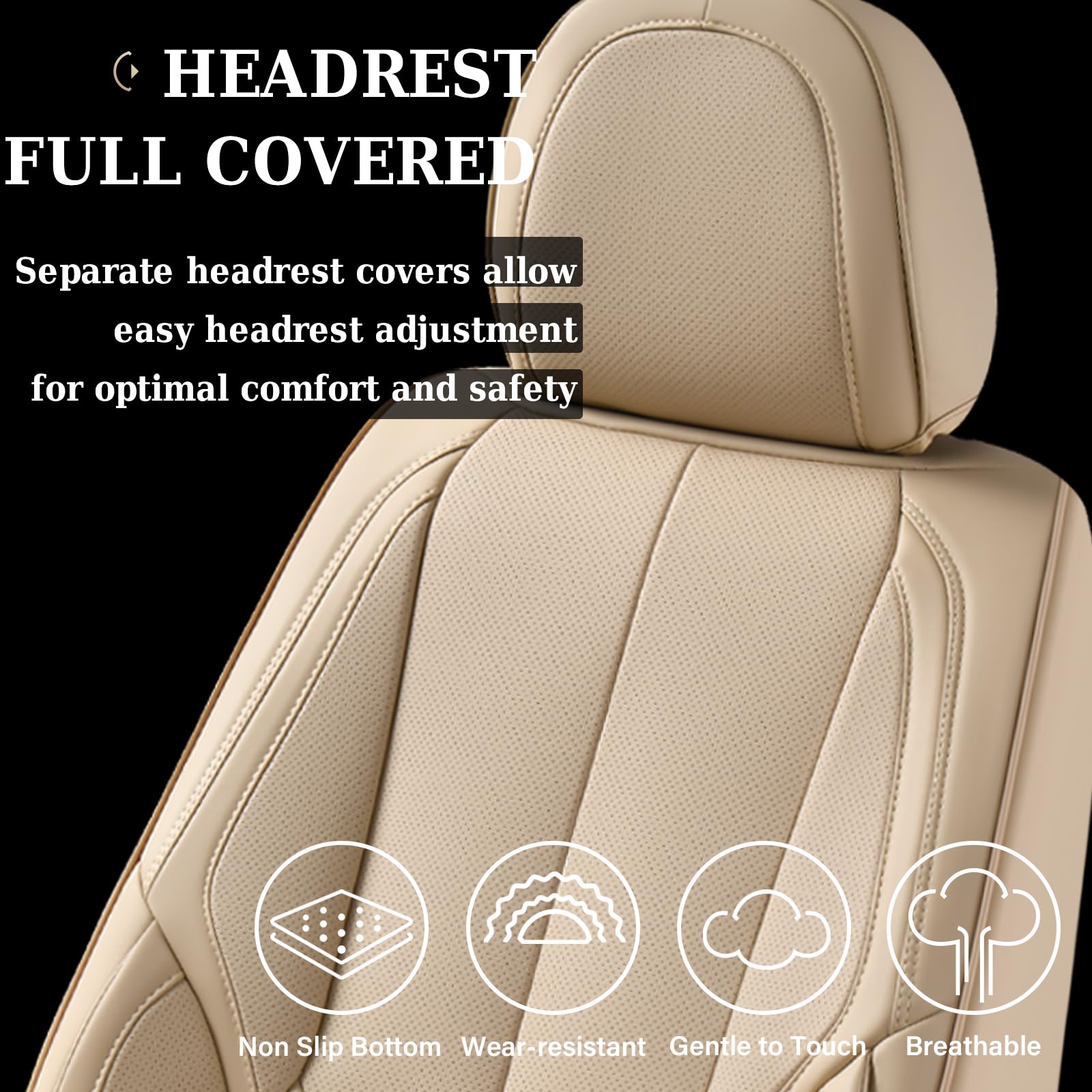 Coverado Seat Covers, Car Seat Covers Front Seats, Beige Car Seat Cover, Car Seat Protector Waterproof, Car Seat Cushion Nappa Leather, Seat Covers Carseat Cover Universal Fit for Most Cars