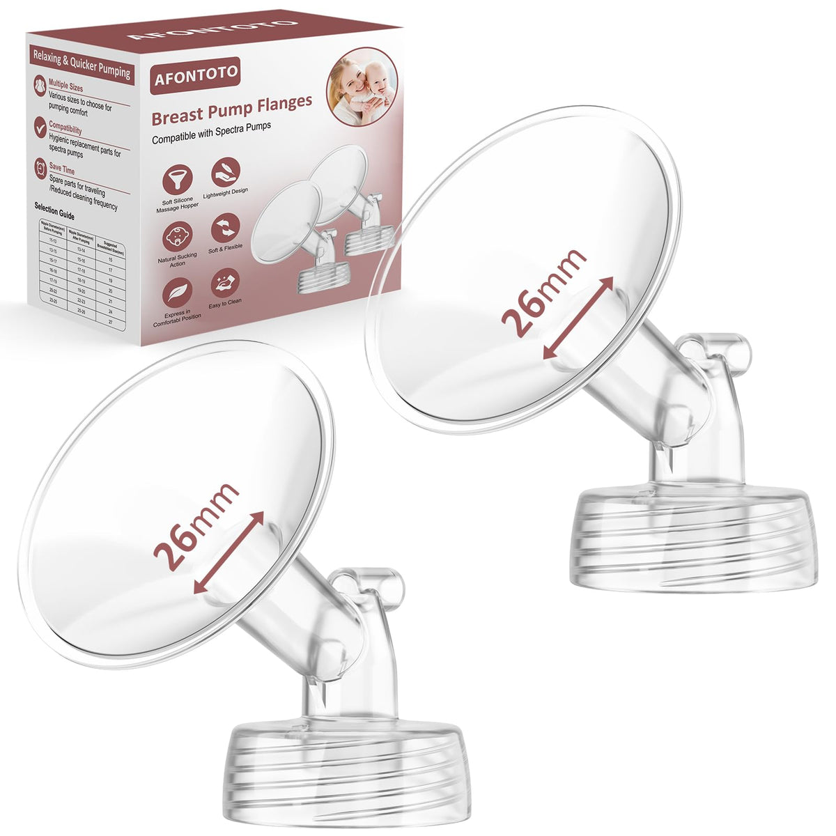 21mm Flanges Compatible with Spectra S2 S1 9 Plus Synergy Gold Breastpump, Not Original Spectra Replacement Pump Parts, Wide Mouth Flange Accessories for Elastic Nipples Work with Backflow Protector