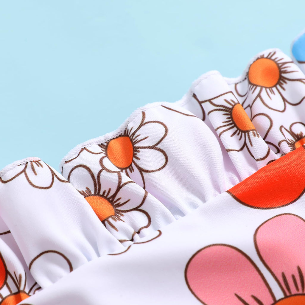 Newborn Baby Girl Ruffle Swimsuit Infant Toddler One Piece Floral Bikini Beach Bathing Swimwear Set(W3 Flower,6-12 Months)