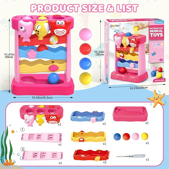 Musical Toys for 1 2 3 Years Old Toddlers Girls, Interactive Feeding Toy with Music & Balls, Montessori Education Toys for Baby 12-18 Months, Christmas Birthday Gifts for Aged 1-3 Year Toddler