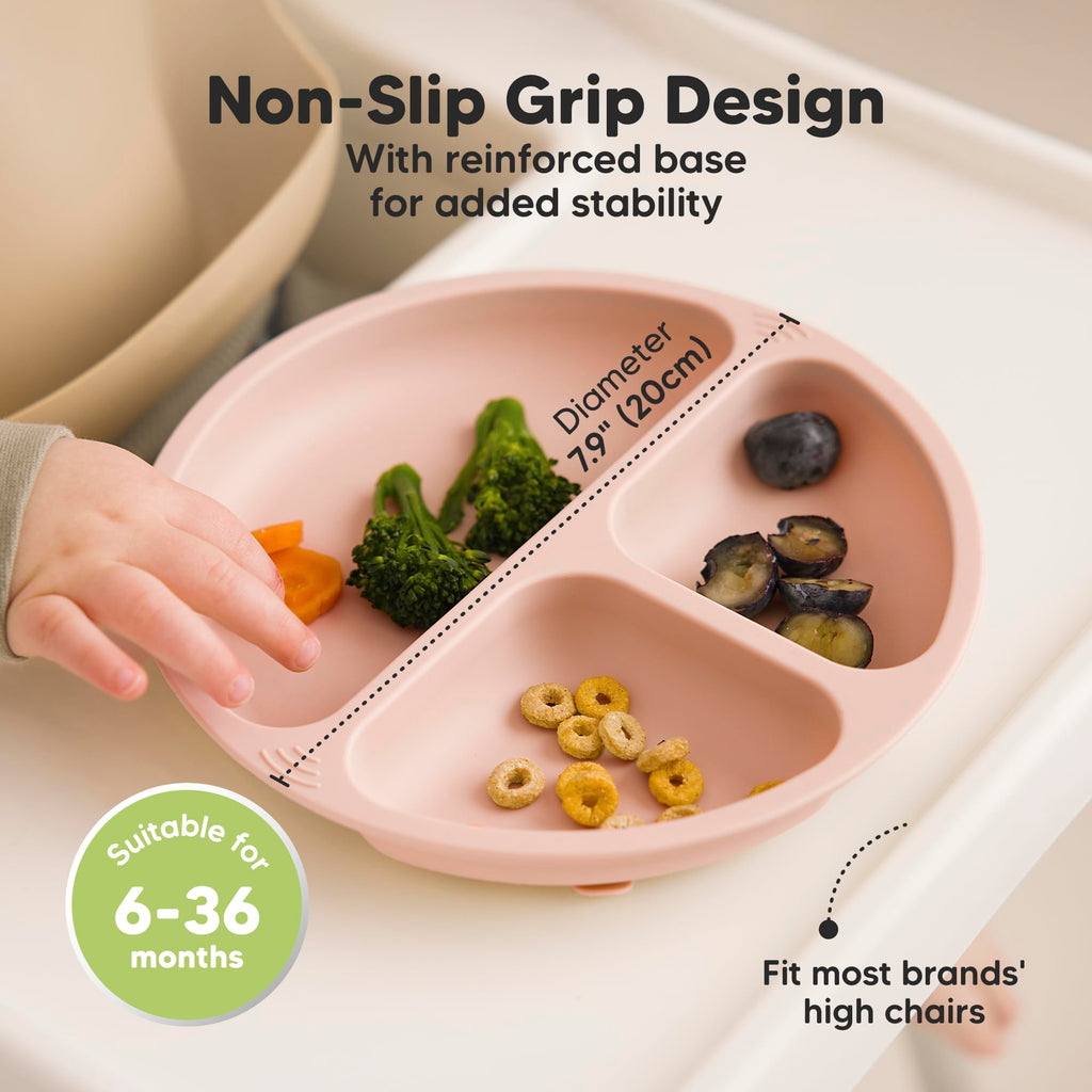 KeaBabies Suction Plates with Lids for Baby, 3pk 100% Silicone (Macaron)