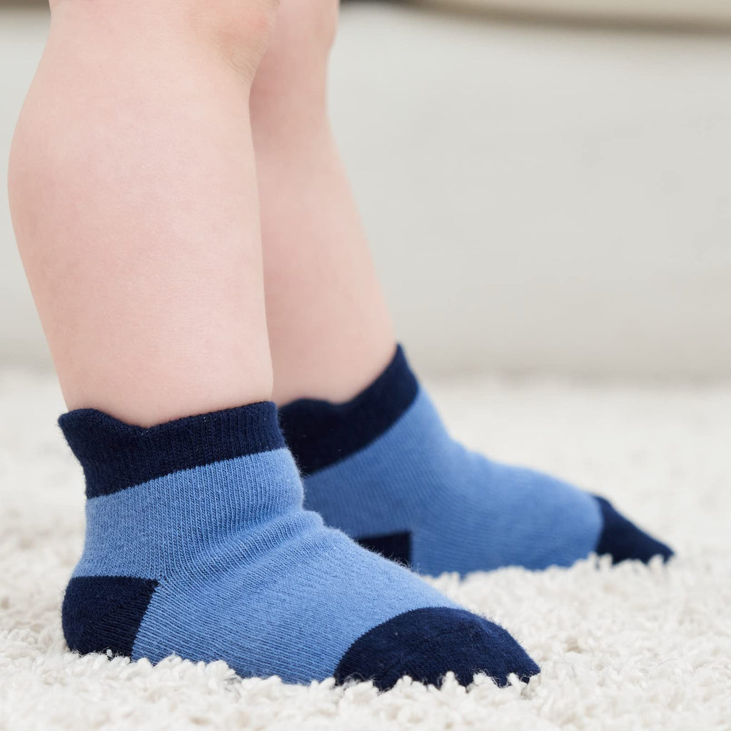ZAPLES Baby Boys Non Slip Grip Ankle Socks with Non Skid Soles for Infants Toddlers Kids, 9 Pairs, Color-Blocked, 4-7 Years