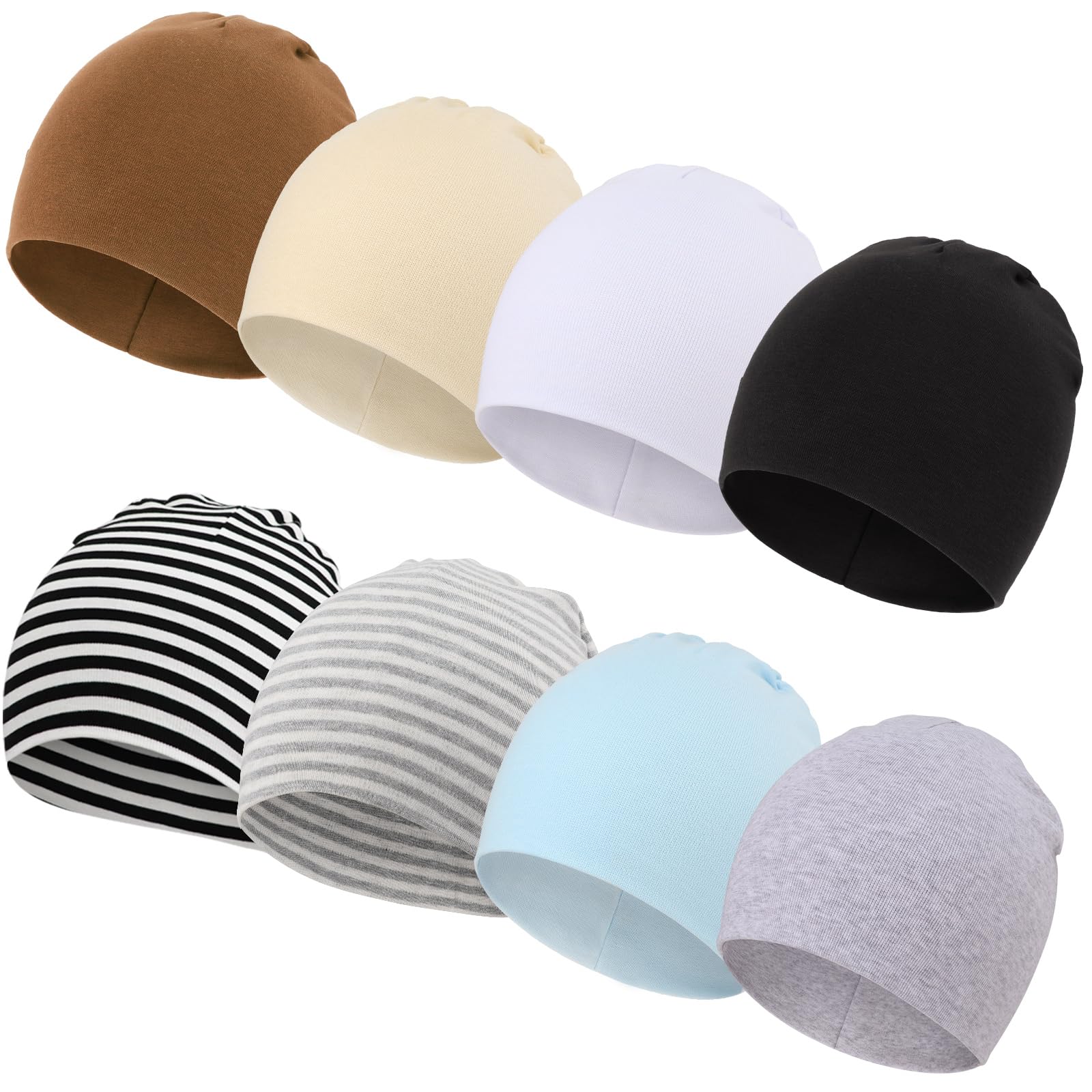 DRESHOW BQUBO 8 Pack Unisex Baby Beanie Hat Infant Toddler Kid Hats Baby Soft Cute Knit Cap Nursery Beanie