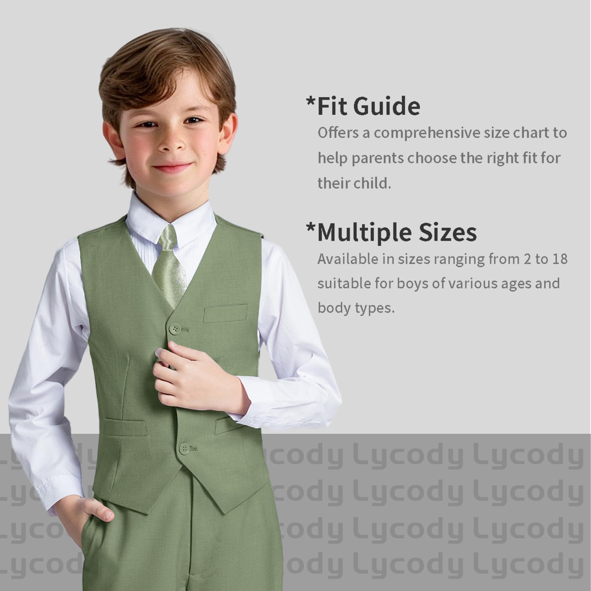 Boys Suit Vest Set Formal Dress Suits Wedding Outfit, Sage Green, Size 6