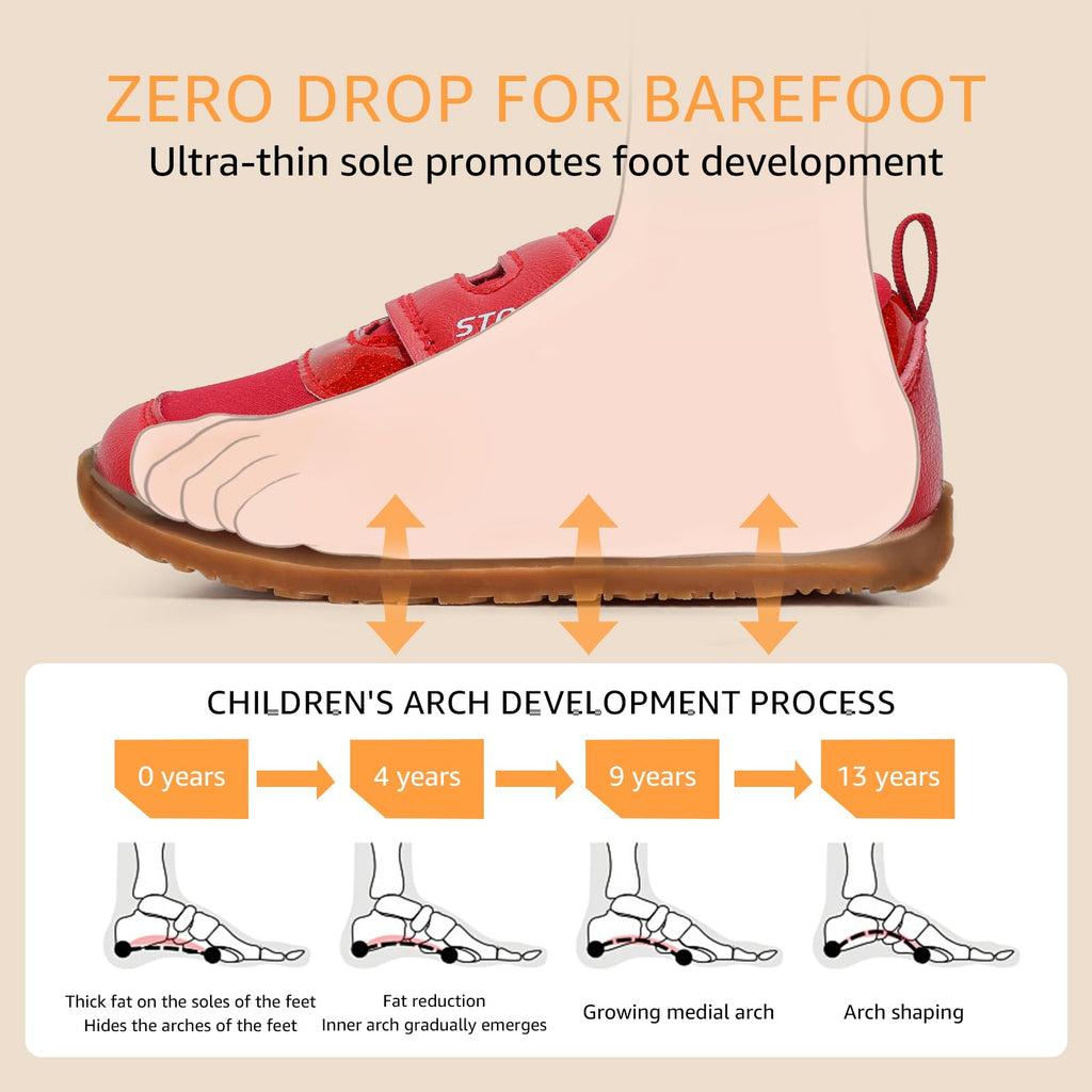 Toddler Shoes Girls Wide Toe Box Barefoot Baby Sneaker Red Glitter Size 7