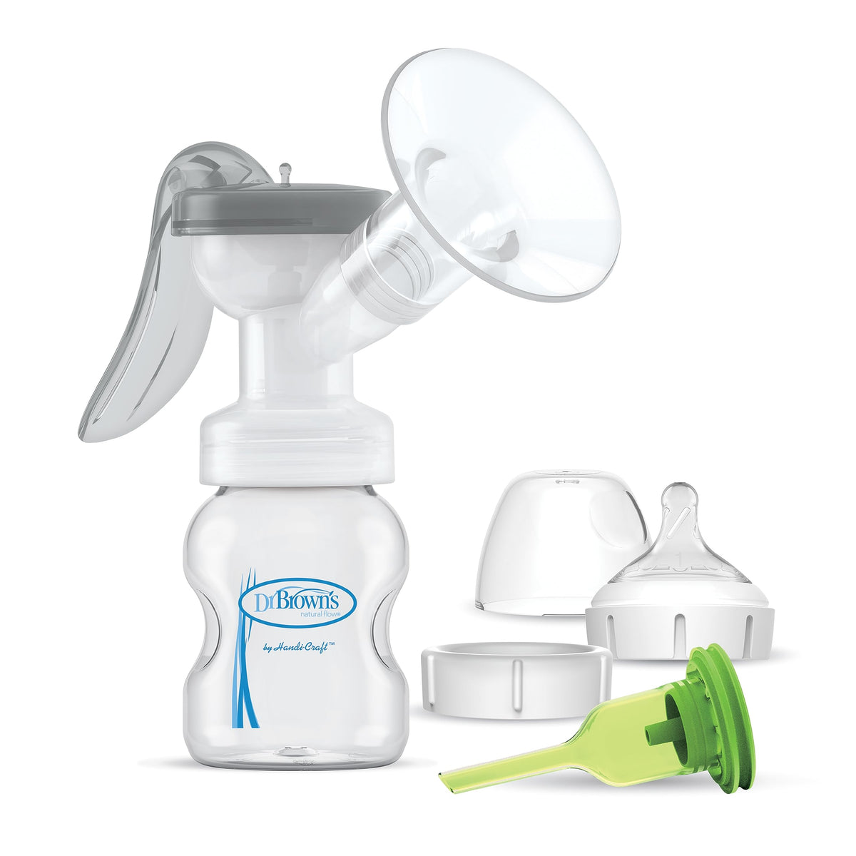 Dr. Brown’s Manual Breast Pump with SoftShape 100% Silicone Shield (B, 25mm flange) & Anti-Colic Options+ Wide-Neck Baby Bottle 5 oz/150 mL, with Level 1 Slow Flow Nipple