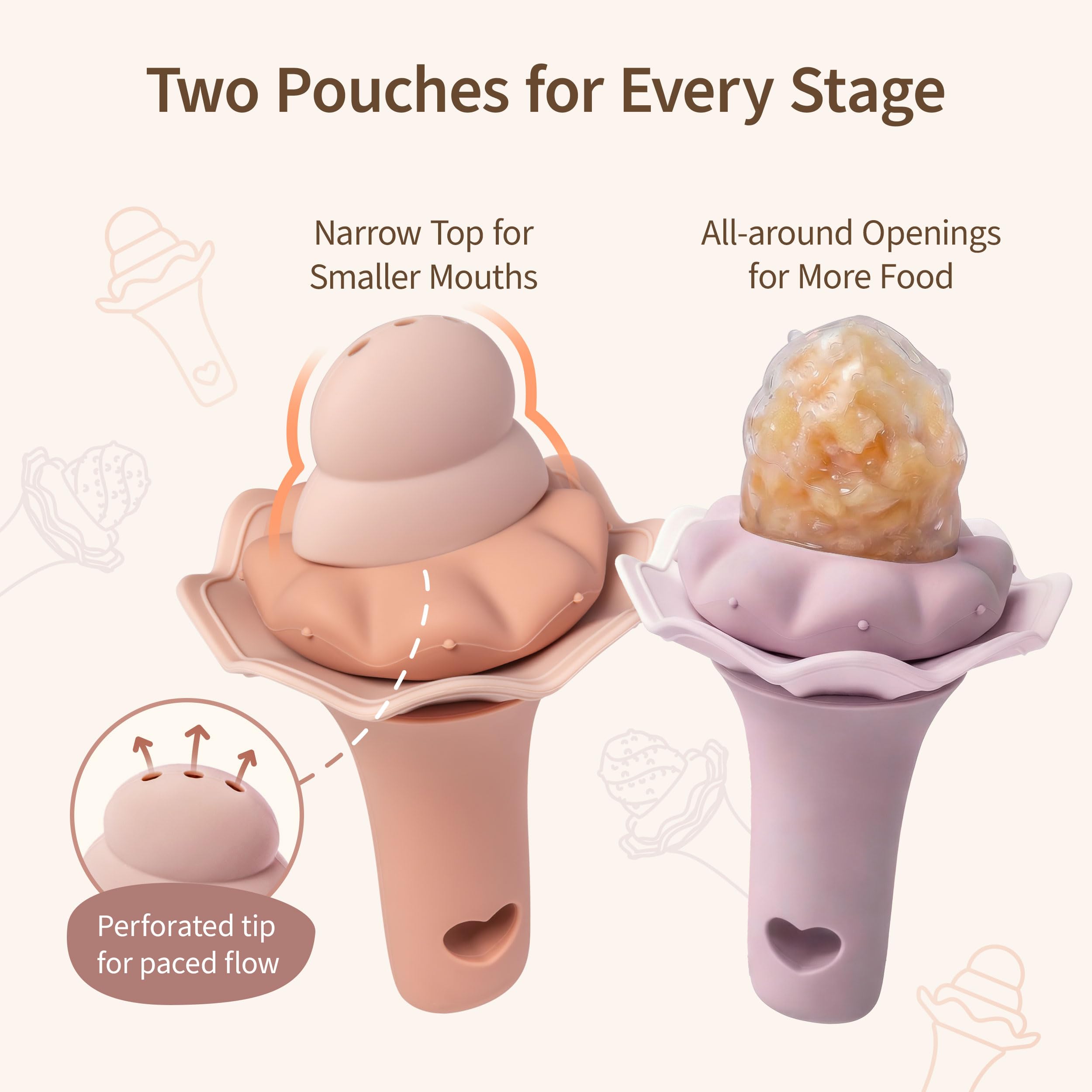 Moonkie Baby Fruit Feeder for Self-Feeding: Controlled Flow Design with 2 Pouches for Safe First Foods - BPA Free Silicone Food Feeder with Freezer Tray for Cooling Comfort - 4 Months+ - 1 Pack
