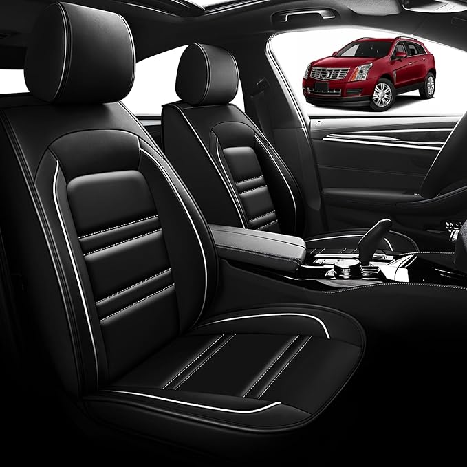 Seat Cover for Cadillac SRX 2004-2016 | Car Seat Covers Front Seats, Waterproof Seat Protectors, Automotive Front Seat Covers (Front Seat, Black&White Line)