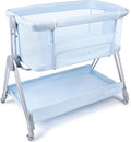 Baby Bedside Sleeper - Bassinet & Bedside Crib with Height Adjustment & Wheels - Can Be Placed Next to Bed - Attaches to Parents Bed - Easy to Fold & Carry Bassinet for Boys (Blue)