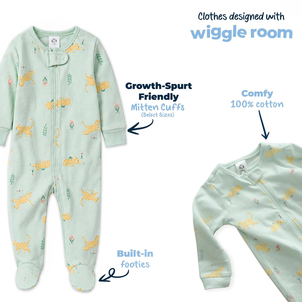 Gerber Baby Girls' 4-Pack Sleep 'N Play Footie, Leopard, 0-3 Months