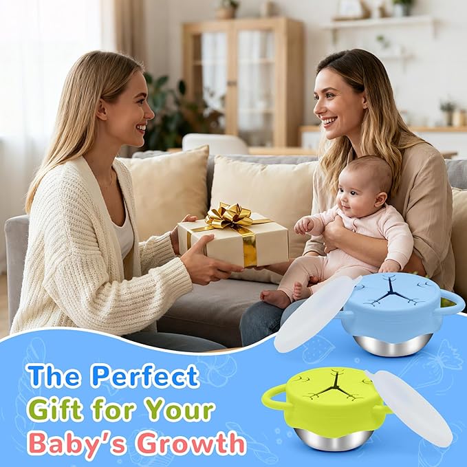 2 Pack Toddler Snack Containers –13.5oz Food Grade Stainless Steel Snack Cups for Toddlers Spill Proof with Snowflake Silicone Lids & Handles, Baby Snack Containers, Dishwasher Safe Toddler Snack Cups