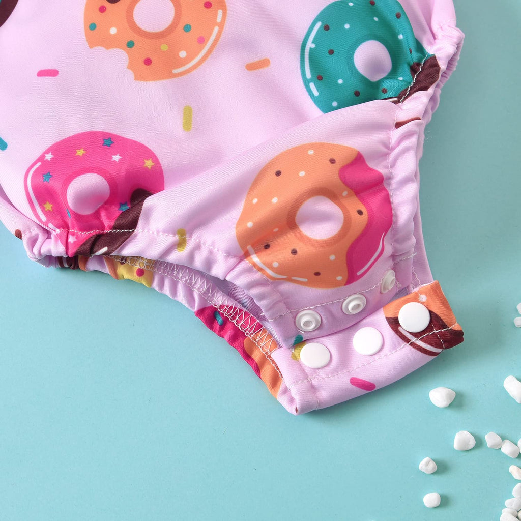 12-18 Months Infant Swimsuit Girl Baby Donut Swimsuit One Piece Ruffles Swimwear Bathing Set Pink