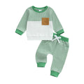 Fufuriprefer Toddler Baby Boy Fall Clothes Waffle outfit Long Sleeve Top Jogger Pant Set (Green, 6-12 Months)