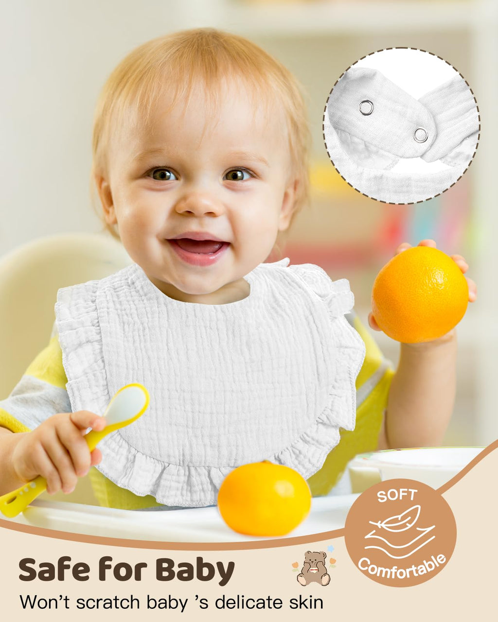Lictin Muslin Bibs for Boy Girl - 8 Pack Baby Bibs White