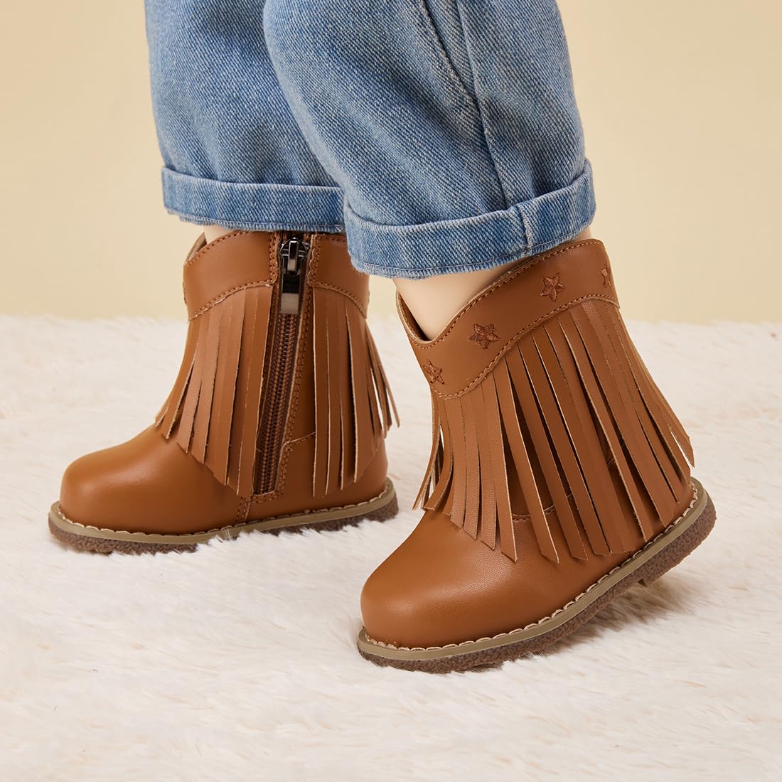BMCiTYBM Baby Cowboy Boots Infant Cowgirl Western Shoes Camel 18-24 Months
