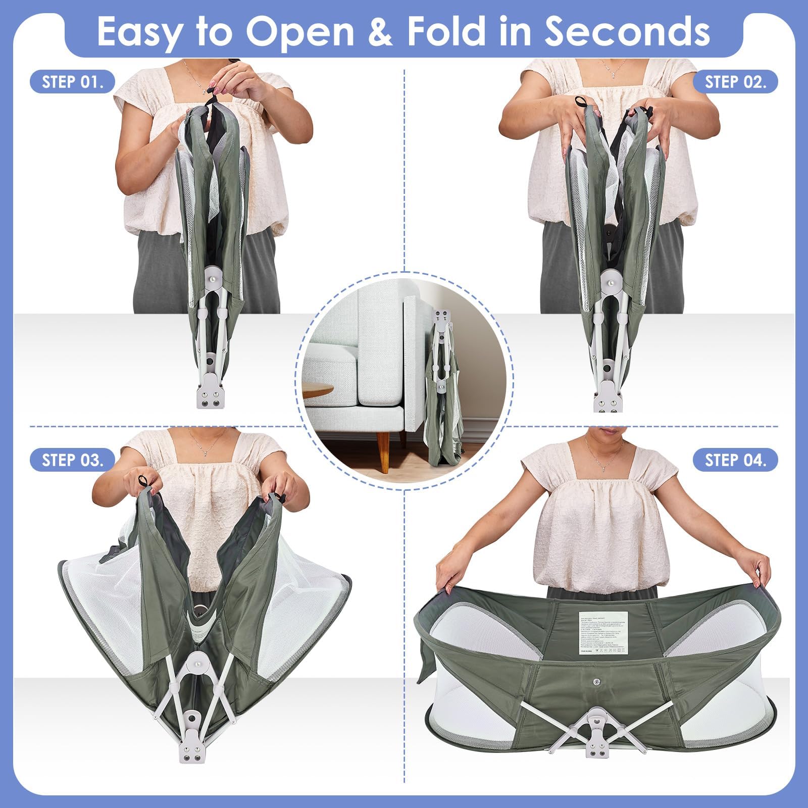 ISELECTOR Bedside Bassinet for Baby, Portable Baby Bassinet Travel Bed with Mosquito Net & Sunshade, Lightweight Foldable Baby Crib with Easy-Clean Fabric for Home & Outdoor