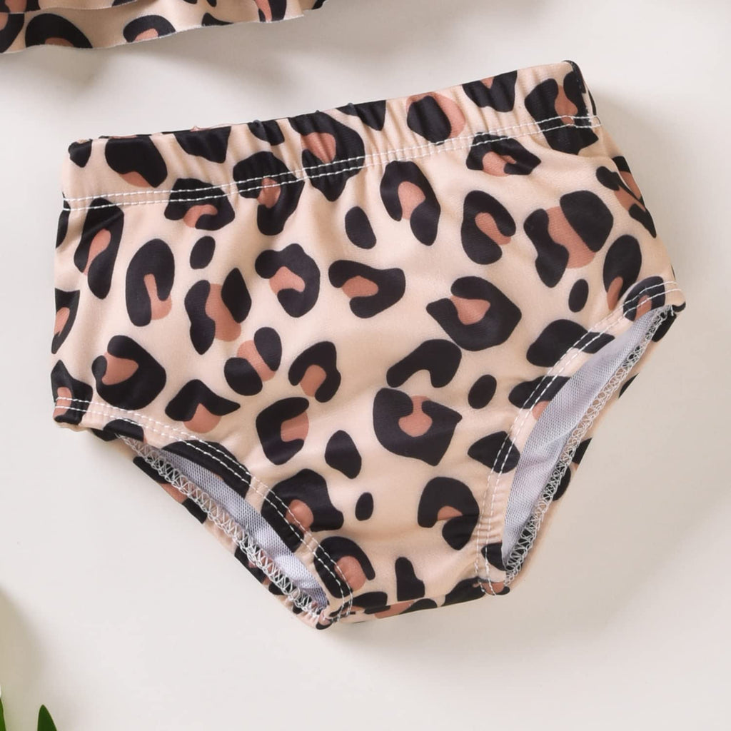 Toddler Little Girls Swimsuit Two Piece Cheetah Ruffle Bathing Suit Bikini Tops Bottoms Swimming Suit Swimwear Beach Wear Leopard Khaki 4T - 5T