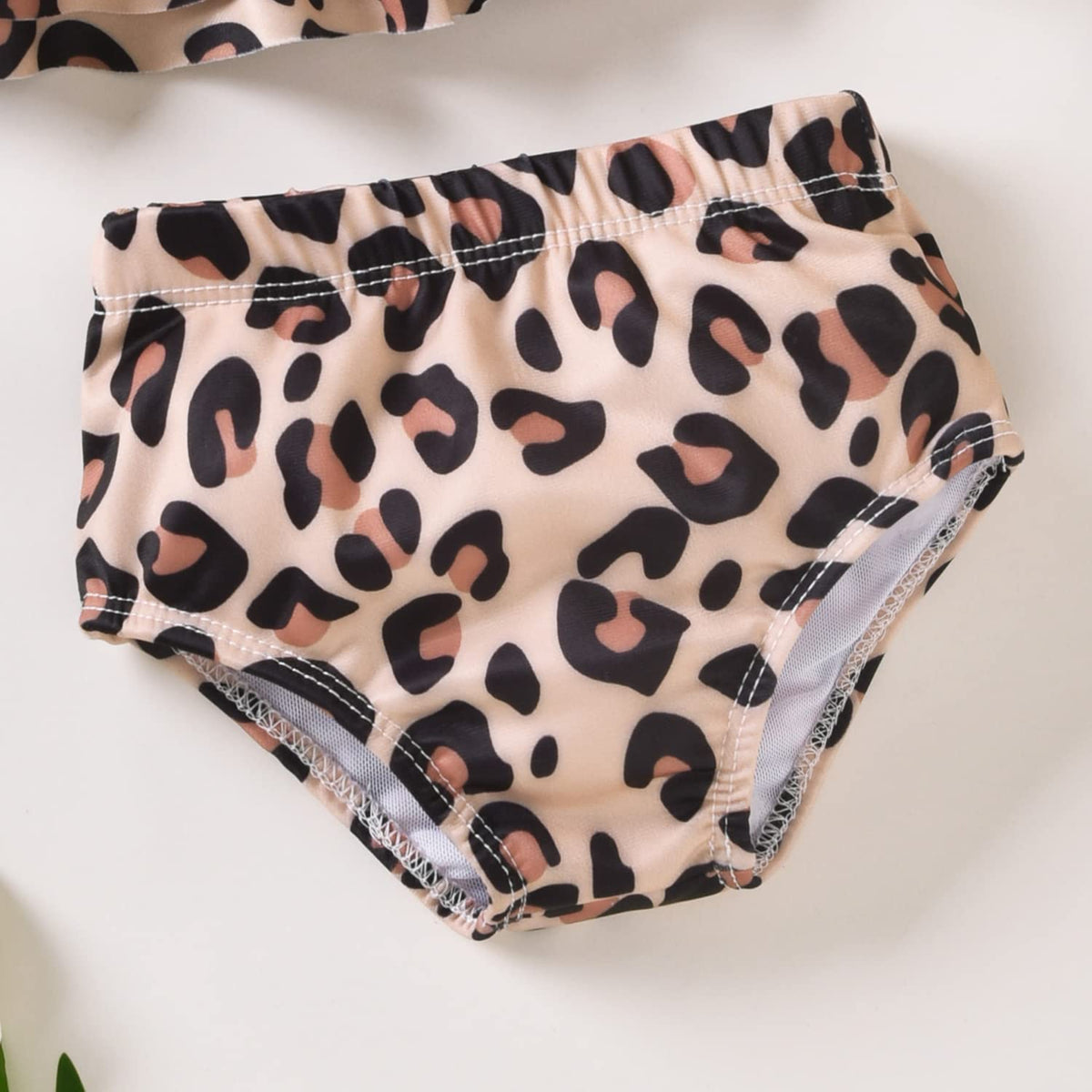 Toddler Little Girls Swimsuit Two Piece Cheetah Ruffle Bathing Suit Bikini Tops Bottoms Swimming Suit Swimwear Beach Wear Leopard Khaki 4T - 5T