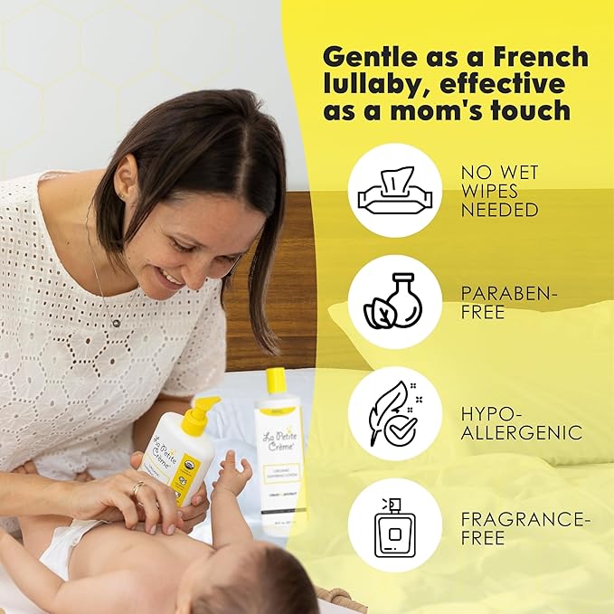 La Petite Creme French Premium Diapering Lotion - Diaper Cream Alternative to Baby Wipes - Moisturizer & Skin Cleanser - USDA Certified Organic Ingredients - Baby Essentials (2 Bottles of 20 oz)