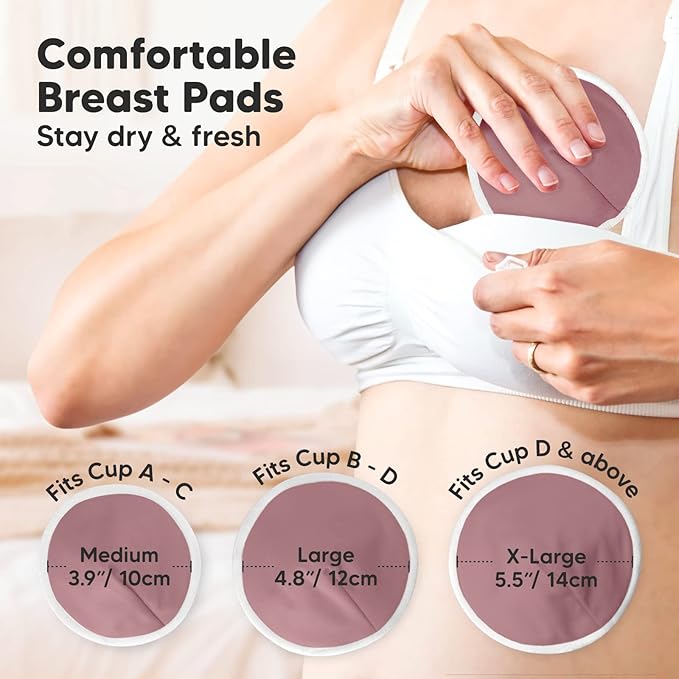 Organic Nursing Pads - 14 Washable Viscose Derived from Bamboo Breastfeeding Pads, Wash Bag, Reusable Breast Pads for Breastfeeding, Nipple Pads for Breastfeeding Essentials(Plum, XL 5.5")