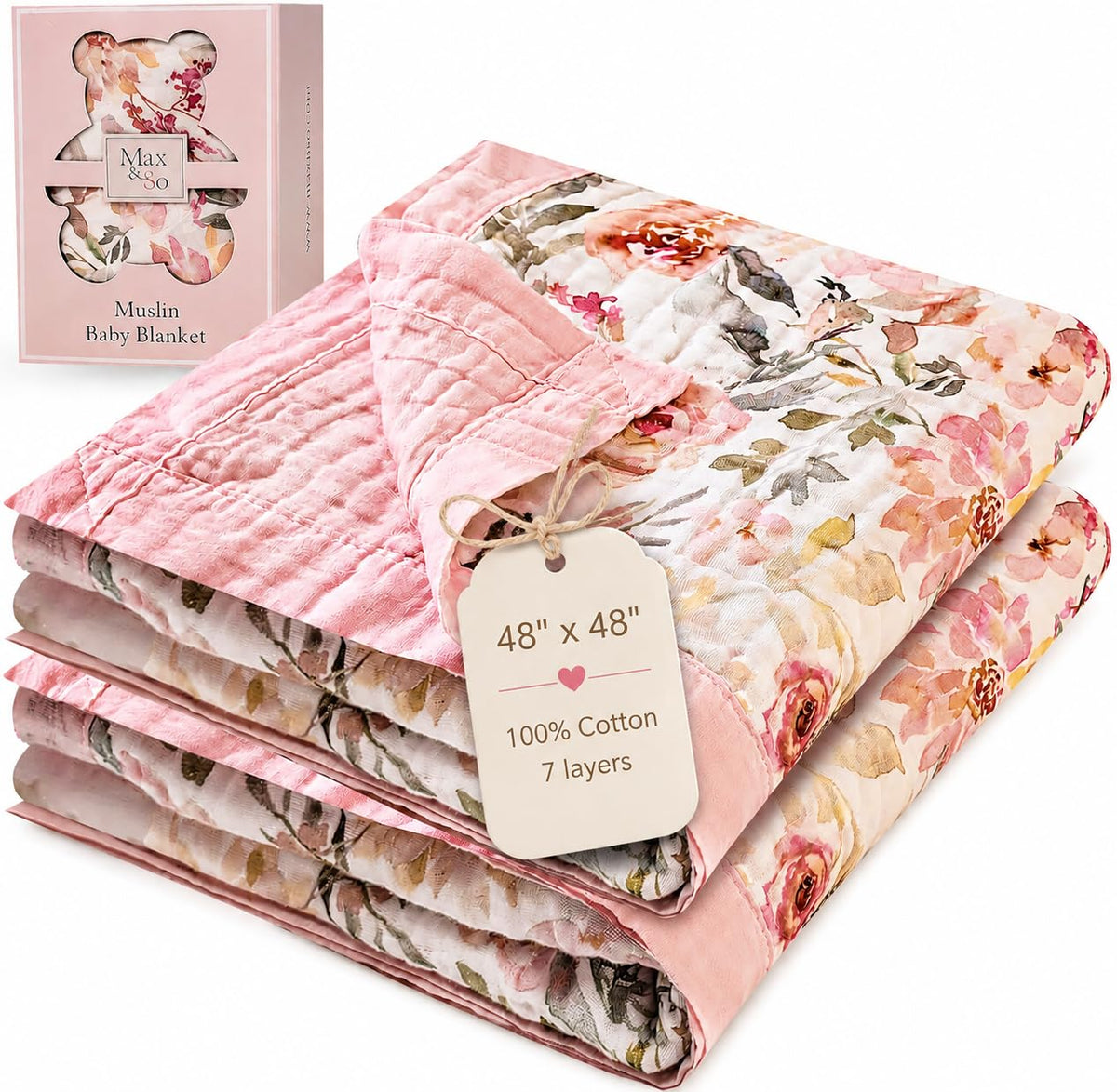 Baby Muslin Woodland Blanket – Reversible Cotton Muslin Baby Quilt, 48x48 Woodland Blanket for Newborns & Toddlers – Gender Neutral, Soft & Breathable