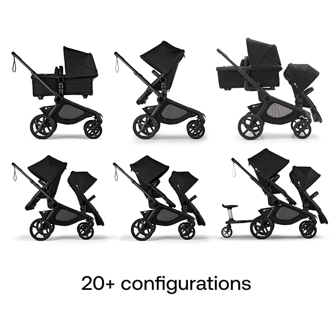 Bugaboo Kangaroo Single to Double Tandem Stroller with Seat and Bassinet for All Terrains, Black/Forest Green