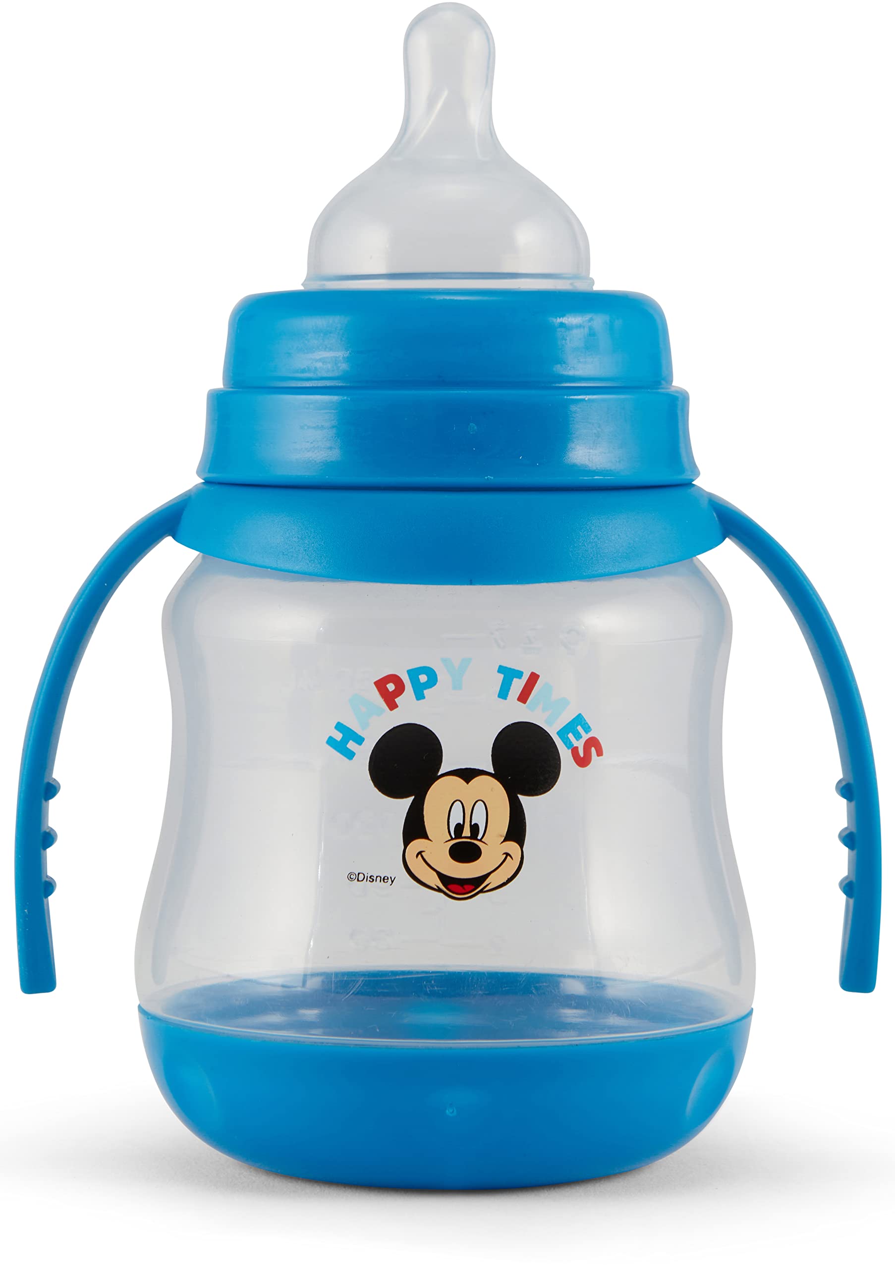 Disney 2 Pack 7 Ounce Baby Bottles with Character Prints and Colored Covers with Double Handle - BPA Free and Easy to Clean