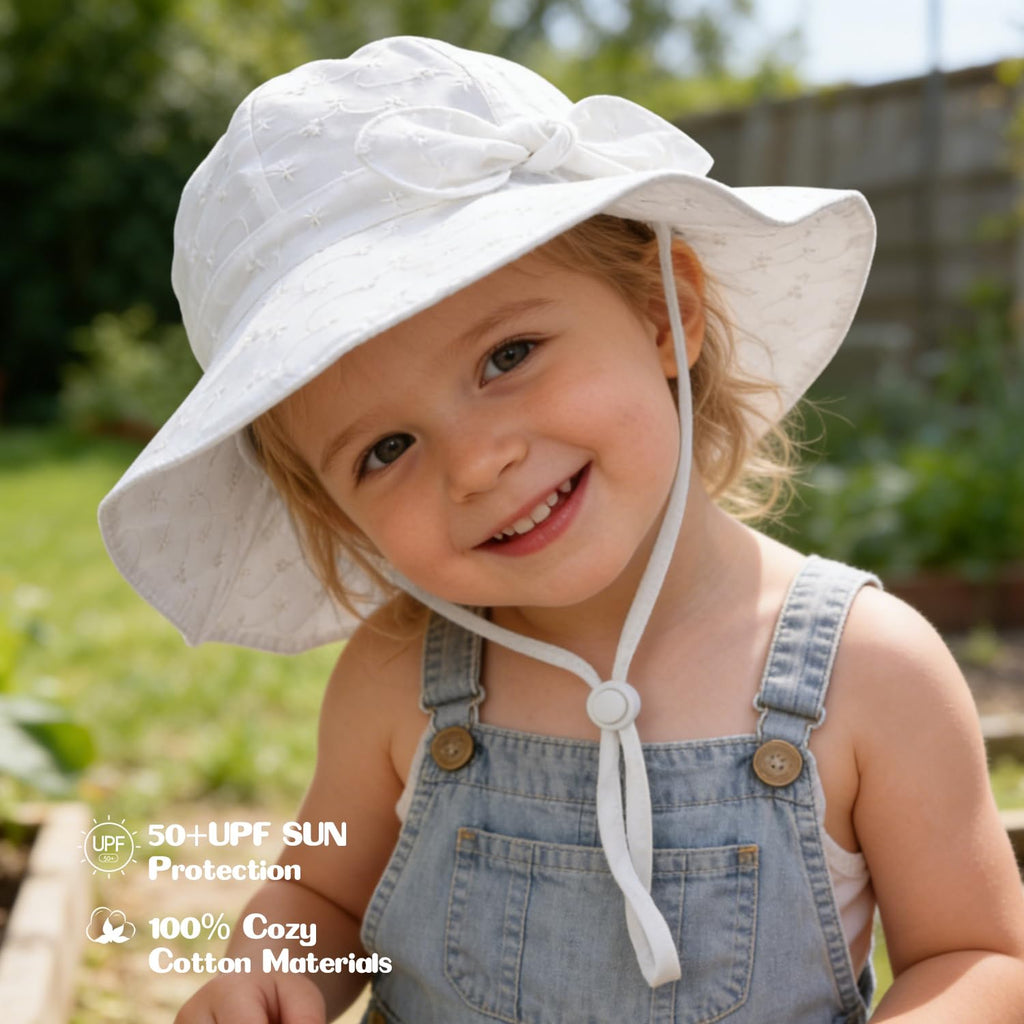 Baby Girl Sun Hat with UPF 50+ Outdoor Adjustable Beach Hat with Wide Brim Bucket Hats (2-3岁)