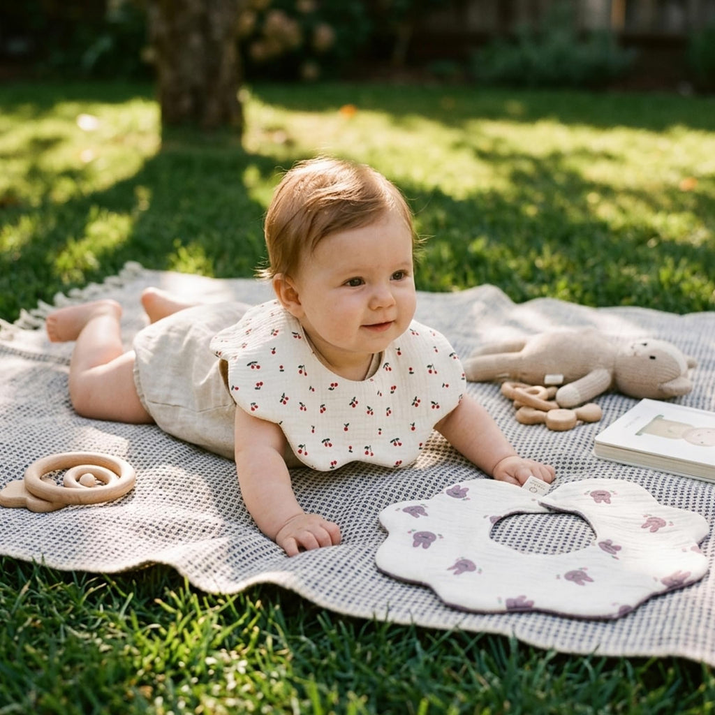 DOSMINE Organic Cotton Muslin Baby Bibs Waterproof Reversible Drool Bibs