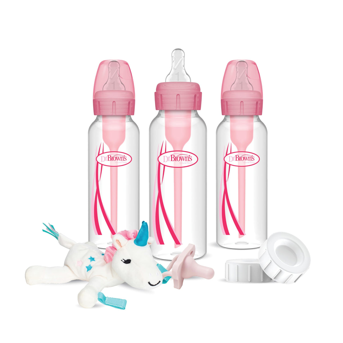 Dr. Brown’s Natural Flow® Anti-Colic Options+™ Narrow Baby Bottles 8 oz/250 mL, with Level 1 Slow Flow Nipple, 6 Pack, 0m+ Woodland Animals Gift Set
