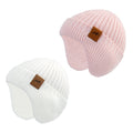 POXIMI Baby Boy Winter Hat Toddler Warm Beanie Girl Knit Hats with Earflap Kid Cute Earmuffs (Pink+White, 6-24Months)
