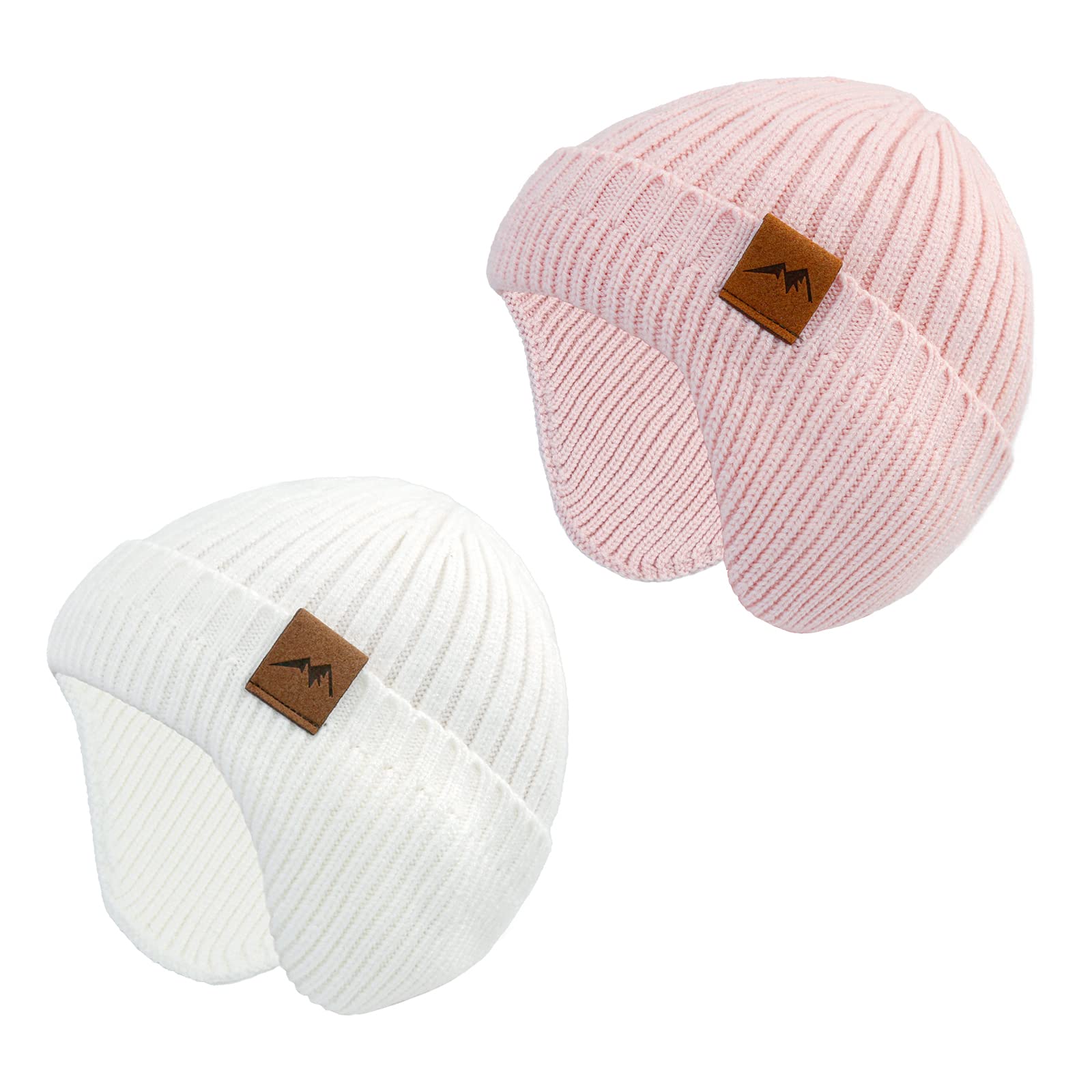 POXIMI Baby Boy Winter Hat Toddler Warm Beanie Girl Knit Hats with Earflap Kid Cute Earmuffs (Pink+White, 6-24Months)