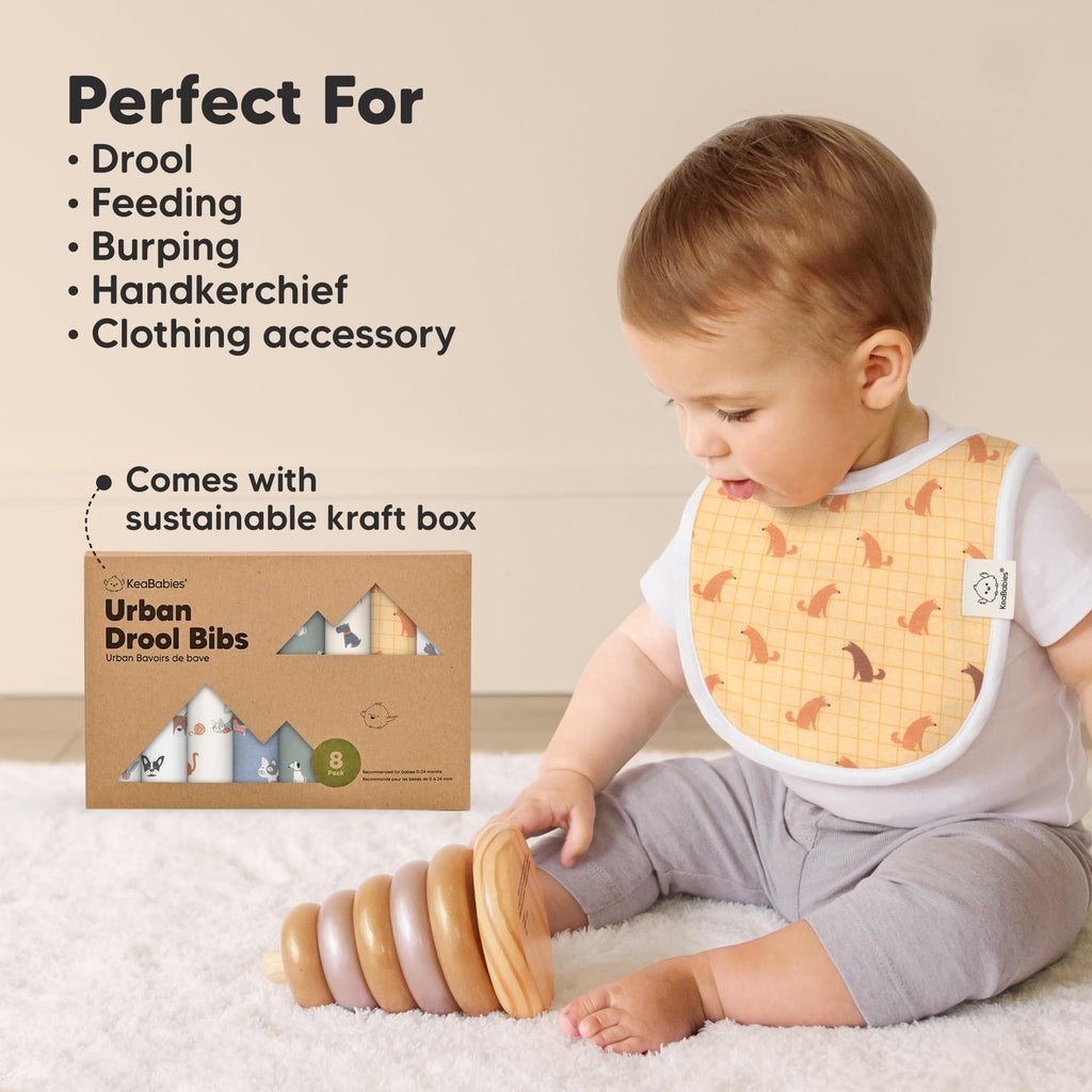 KeaBabies 8-Pack Organic Baby Bibs for Drooling and Teething (Pets & Paws)