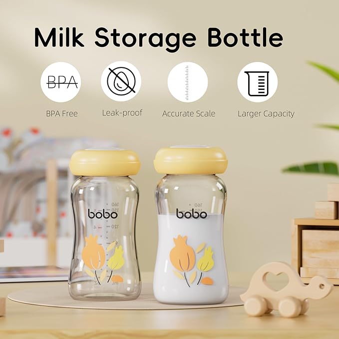 YOHKOH Glass Breast Milk Storage Bottles - 100% Leak-Proof, BPA-Free Breastmilk Storage Containers, Freezer & Dishwasher Safe, Ideal for Nursing Mothers (Yellow, 5.4oz (Pack of 6))