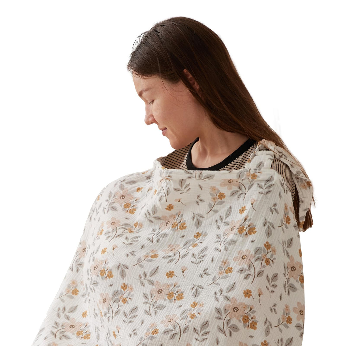 TILLYOU Muslin Nursing Cover for Baby Breastfeeding, 100% Cotton Breathable with Arch Neckline for Women, Green