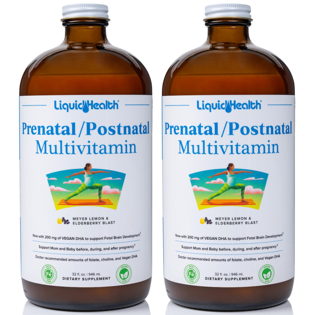 LIQUIDHEALTH Prenatal/Postnatal Multiple Liquid Women's Multivitamin with Real Folate - Pre & Postnatal Vitamins for Before, During, After Pregnancy - Made in USA, Vegan, Sugar-Free, Non-GMO (2 Pack)