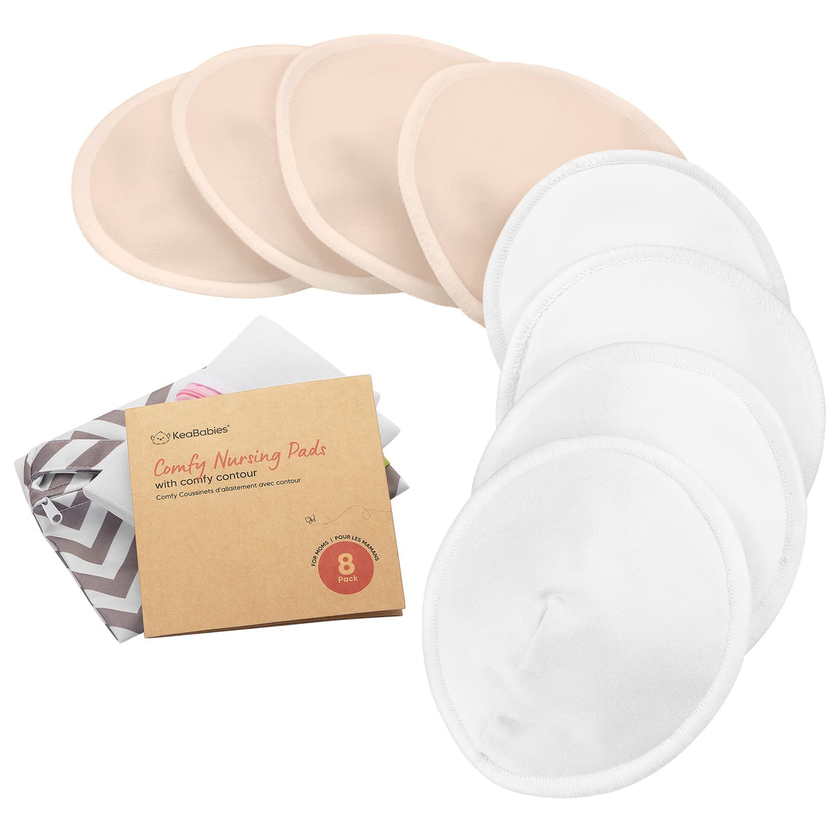 Organic Nursing Pads, 14 Washable Breast Pads,Wash Bag (Bare Beige, L 5")