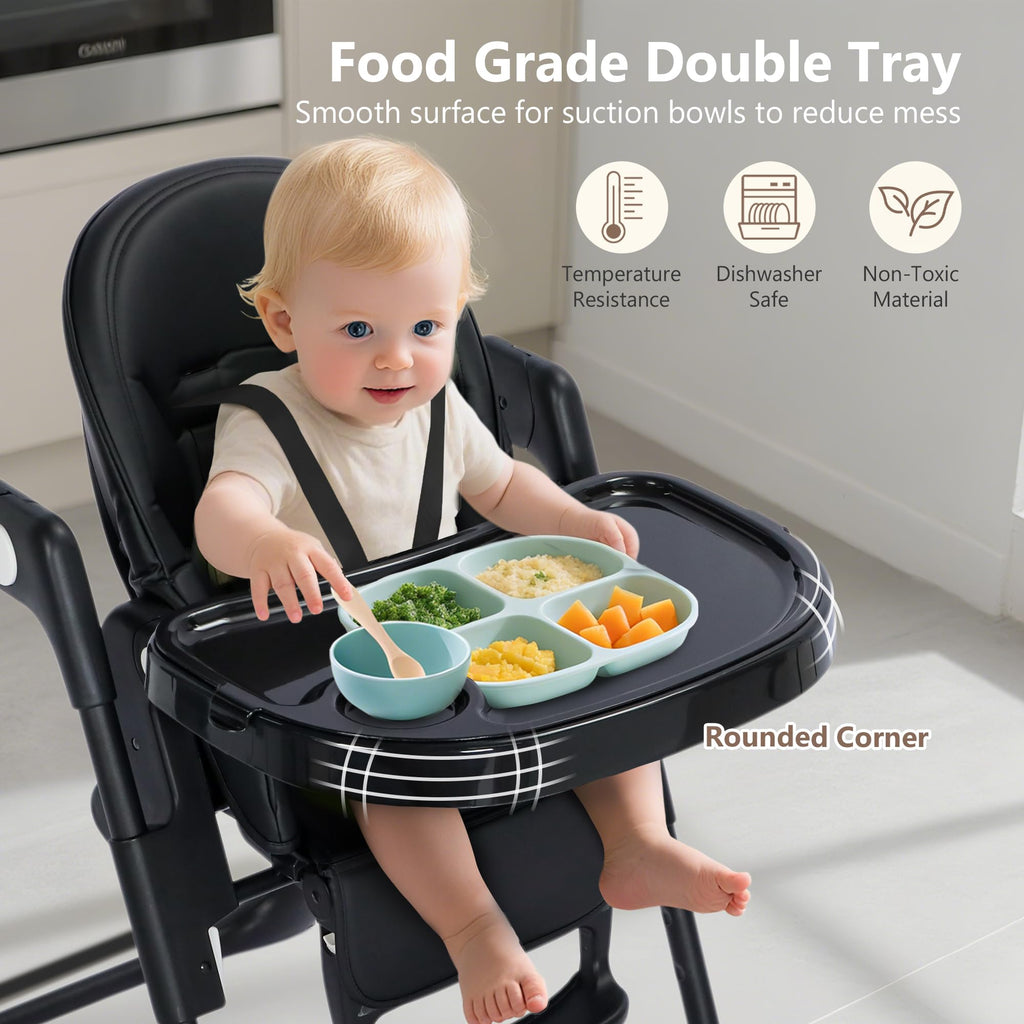 Kinder King Foldable High Chair for Babies and Toddlers, Reclining Seat